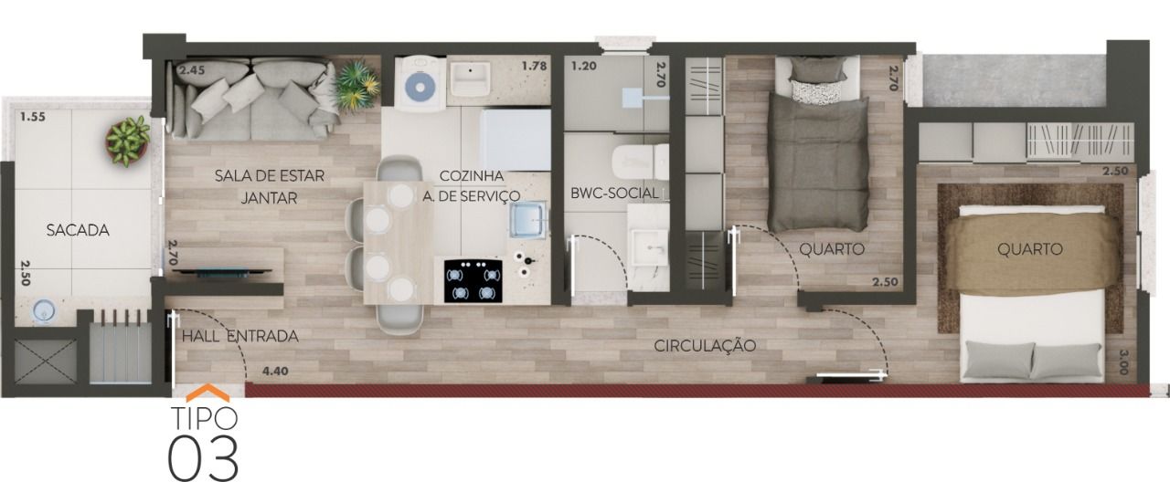 Apartamento de 2 quartos, 49m² no bairro Centro, em Chapecó | Eu Corretor