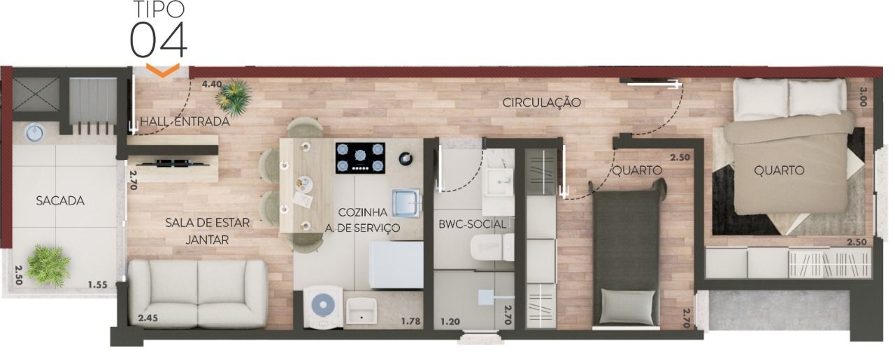 Apartamento de 49m² no bairro Centro, em Chapecó | Eu Corretor